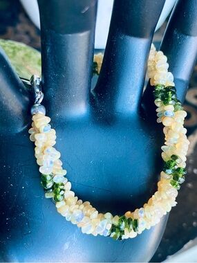 Genuine Ethiopian Opal and Green Tourmaline Bracelet Sterling 925 Clasp